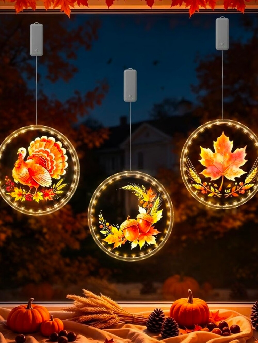 3 Pack Rechargeable LED Fall Decor Window Lights W. Timer Function|NEW WITH BOX|